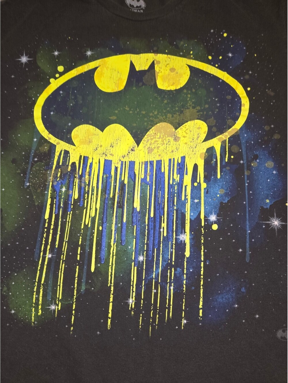 Batman Black Graphic T-Shirt with Yellow Dripping Logo